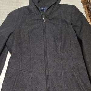 Anne Klein Dark Gray Hooded Trench Coat
